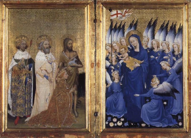 unknow artist Richard II of England presented to the Virgin and Child by his patron Saint John the Baptist and Saints Edward and Edmund Sweden oil painting art